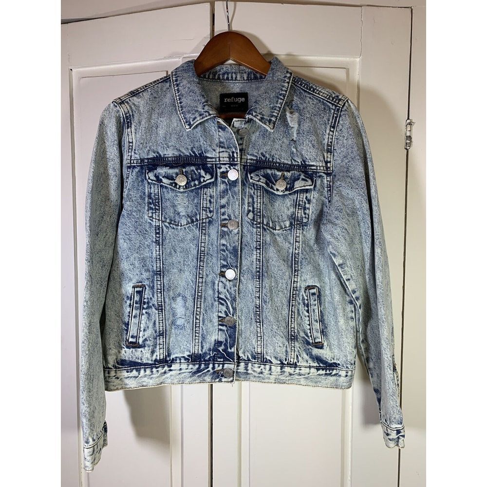 Acid Wash Denim Jacket Womens M Refuge Grunge Y2K Baddie Indie Streetwear